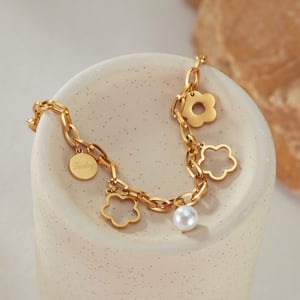 1 Piece Modern Series Classic Flower Stainless Steel Gold Color Women's Charm Bracelets h5 Picture6