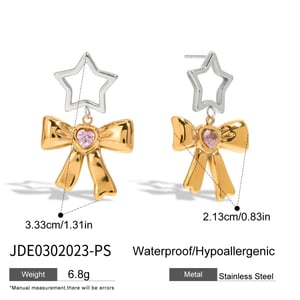 style bow stainless steel mixed color drop earrings h5 Picture2