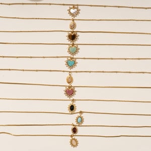 Strahlendes Herz Edelstahl Gold Farbe Naturstein Damen Anhänger Halsketten h5 Bild4