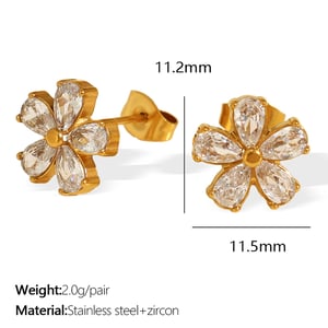 1 Pair Flower Stainless Steel Gold Color Stud Earrings h5