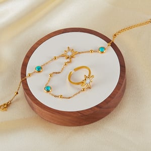 1 Piece Designable Series Daily Star Stainless Steel Gold Color Women's Chain Bracelets With Ring h5 Picture4