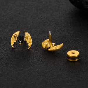 1 Piece Intricate Series Heart Wings Stainless Steel Gold Color Men's Earrings h5 Picture8