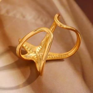 Starfish Stainless Steel Gold Color Adjustable Rings h5 Picture4