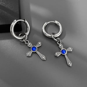 Orecchini da uomo in acciaio inossidabile con croce luminosa h5 Immagine3