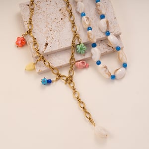 Oceanic Series Stainless Steel Gold Color Natural Stone Women's Pendant Necklaces h5 Picture3