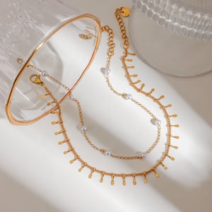 Classic Stainless Steel Chain Gold Color Pearl Anklets h5 Picture2