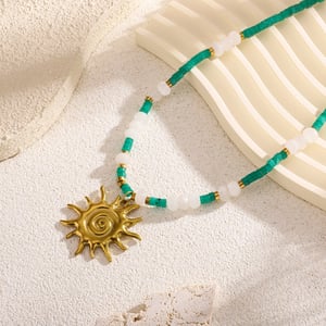 Classic Sun Stainless Steel Gold Color Natural Stone Women's Pendant Necklaces h5 Picture5