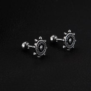 Pendientes de botón de acero inoxidable para hombre con diseño de timón simple de la serie Radiant h5 Imagen4