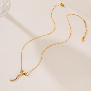 1 Piece Simple Series Daily Bow Knot Stainless Steel   Gold Color  Women's Pendant Necklaces h5 Picture4