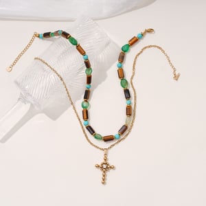Klassische Kreuz Edelstahl Gold Farbe Naturstein frauen Perlen Halsketten h5 Bild3