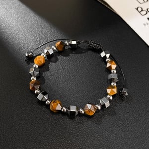 Pulseras de cuentas de hematita y ojo de tigre para hombre en acero inoxidable h5 Imagen3
