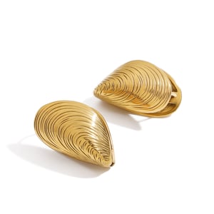 Pendientes de botón de acero inoxidable color dorado con forma de concha de almeja h5 