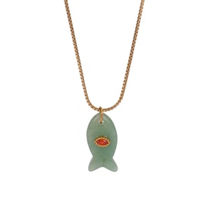1 Piece Lustrous Series Textured FishStainless Steel Gold Color Natural Stone Women's Pendant Necklaces h5 Picture6
