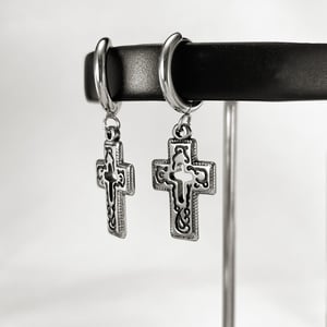 1 çift gk piercing haç paslanmaz çelik erkek küpe h5 Resim3