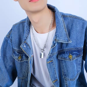 1 Parça Minimalist Dikdörtgen Paslanmaz Çelik Erkek Kolye h5 Resim5