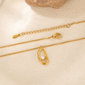 1 Stück Simple Series Tägliche geometrische Edelstahl Goldfarbe Kunstperle Damen-Anhänger Halsketten h5 Bild3