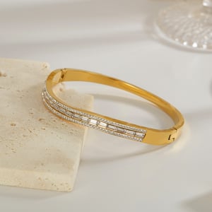 1 Stück einfache Serie elegante geometrische Edelstahl Damen Armreifen h5 Bild3