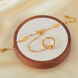 1 Piece Exquisite Series Daily Butterfly Stainless Steel Gold Color Women's Chain Bracelets With Ring h5 Picture4
