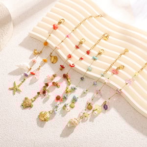 Colorful Vacation Turtle Stainless Steel Gold Color Natural Stone Anklets h5 Picture3