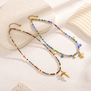 vacation turtle  stainless steel gold color natural stone women's pendant necklaces h5 Picture3