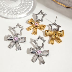 style bow stainless steel mixed color drop earrings h5 Picture3
