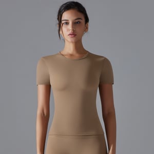 1 Piece High Elastic Skin Tight Breathable Yoga Short Sleeved Women's Sports T Shirt h5 Picture3