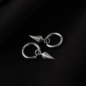 1 Çift Karmaşık Ok Şekli Paslanmaz Çelik Erkek Küpe h5 Resim4