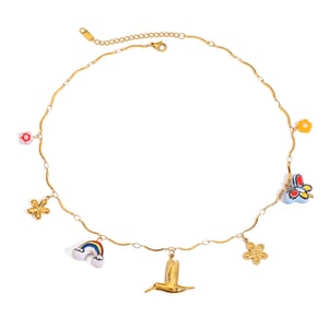 Sweet Rainbow Stainless Steel  Gold Color Pendant Necklace h5
