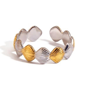 1 Piece Gold and Silver Mixed Color Shells Shape Stainless Steel Women's Adjustable Rings h5 Picture5
