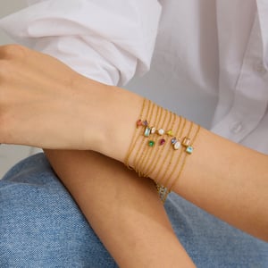 Simple Stainless Steel Gold Color Birthstone Charm Bracelets h5 Picture5