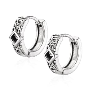 Schillernde Creolen aus Edelstahl mit Rautenmotiv für Herren h5