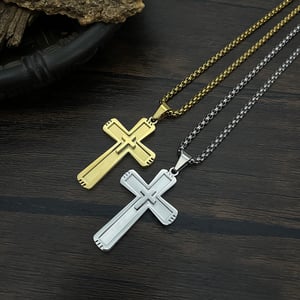 1 Piece Modern Cross Stainless Steel Gold Color Men's Pendant Necklaces h5 Picture5