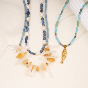 1 Piece Ocean Series Vacation Fish Irregular Crystal Gold Color Natural Stone Women's Beaded Necklaces h5 Picture5