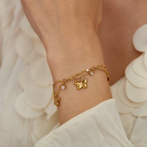 1 Piece Exquisite Series Butterfly Stainless Steel Double-layer Gold Color Women's Charm Bracelets h5 Picture4