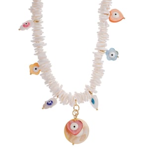 1 Piece Delicate Series Vacation Eye Pattern Natural Shell Stainless Steel Gold Color Women's random Beaded Necklaces h5 Picture6