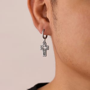 1 çift gk piercing haç paslanmaz çelik erkek küpe h5 Resim4