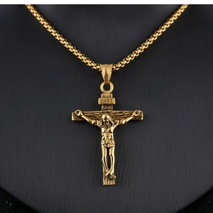Religious Cross Stainless Steel Gold Color Men's Necklaces h5 Picture3