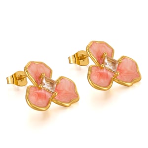 1 paio di orecchini a bottone da donna in acciaio inossidabile color oro con fiori della serie semplice h5 Immagine6