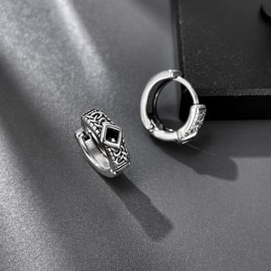 Schillernde Creolen aus Edelstahl mit Rautenmotiv für Herren h5 Bild5