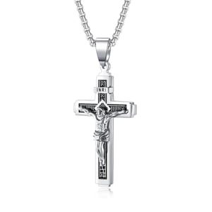 Collane da uomo classiche con croce in acciaio inossidabile color oro e argento h5 