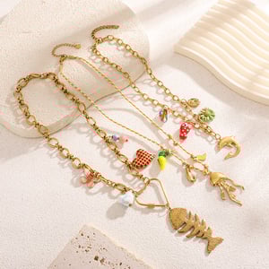 Sophisticated Vacation Fishbone Stainless Steel Gold Color Women's Pendant Necklaces h5 Picture3