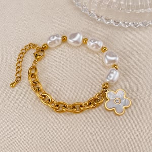 1 Piece Fashionable Series Daily Flower Stainless Steel Gold Color Women's Charm Bracelets h5 Picture4