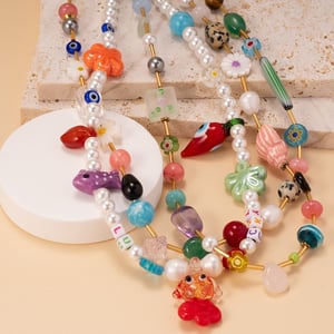 1 Piece Designable Series Vacation Colorful Transparent Stone Stainless Steel Gold Color Women's Beaded Necklaces h5 Picture5
