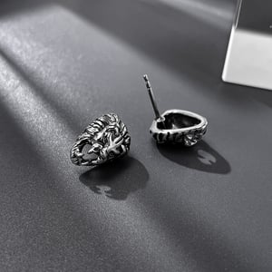 1 paio di orecchini da uomo in acciaio inossidabile con serpente di roccia h5 Immagine5