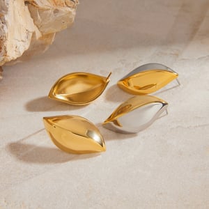 Einfache Blätter Edelstahl Gold Farbe Ohrstecker h5 Bild2