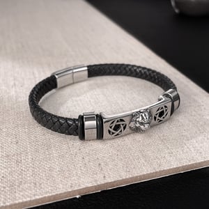 Braccialetti da uomo in acciaio inossidabile con testa di leopardo, 1 pezzo h5 Immagine4