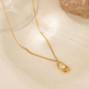 1 Stück Simple Series Tägliche geometrische Edelstahl Goldfarbe Kunstperle Damen-Anhänger Halsketten h5 Bild6