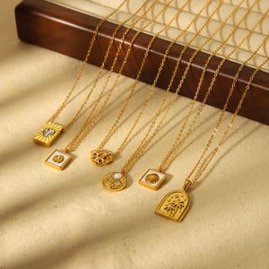 1 Pair Simple Series Daily Geometric Stainless Steel   Gold Color  Zircon Unisex Pendant Necklaces h5 Picture2