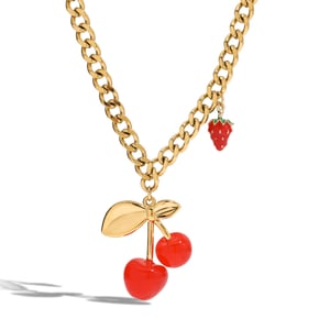 Sweet Cherry Stainless Steel  Gold Color  Pendant Necklaces h5