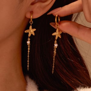 1 Pair Romantic Series Vacation Turtle Stainless Steel   Gold Color  Women's Drop Earrings h5 Picture2